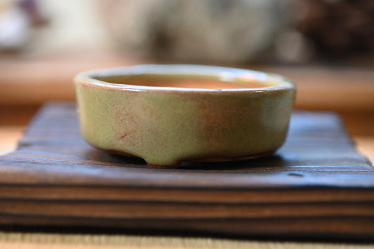 Handmade Japanese Bonsai Pot – Olive Green Glaze | Small Ceramic Mame Planter, Wabi-Sabi Style Pot for Bonsai, Moss, or Succulents